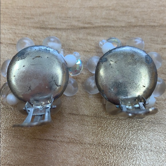 Vintage White Bead Crystal Earrings West Germany - Picture 8 of 9